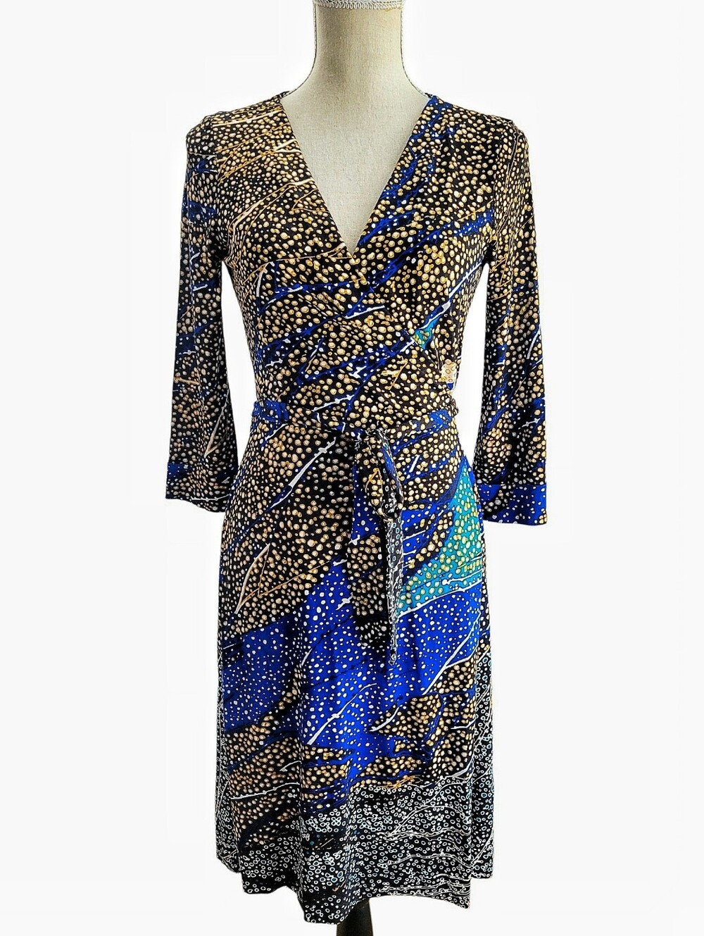 Diane Von Furstenberg New Julian II Silk Wrap Dress 3/4 Sleeve Mountain Jewel